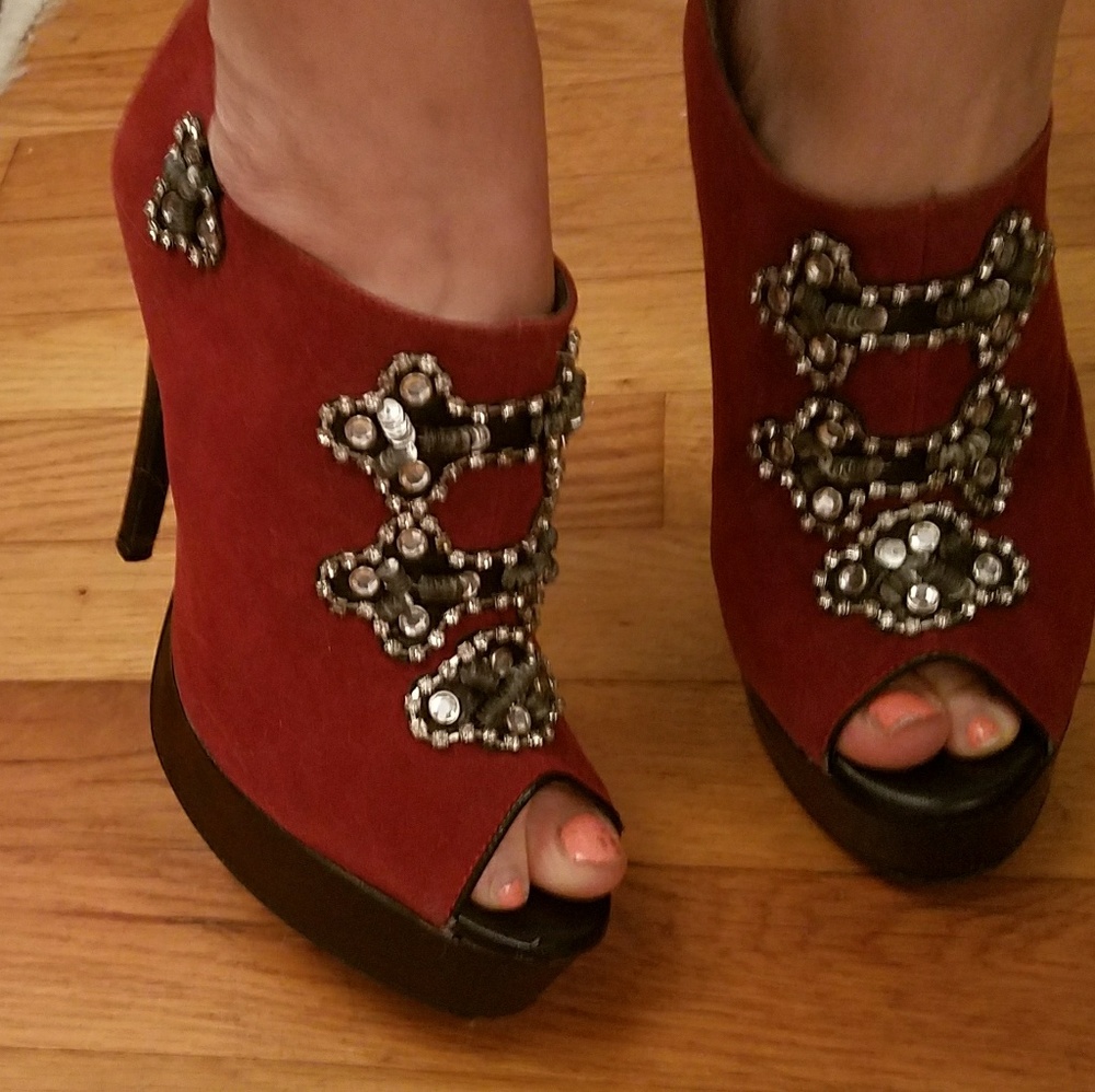 Embellished jewel red heels/booties